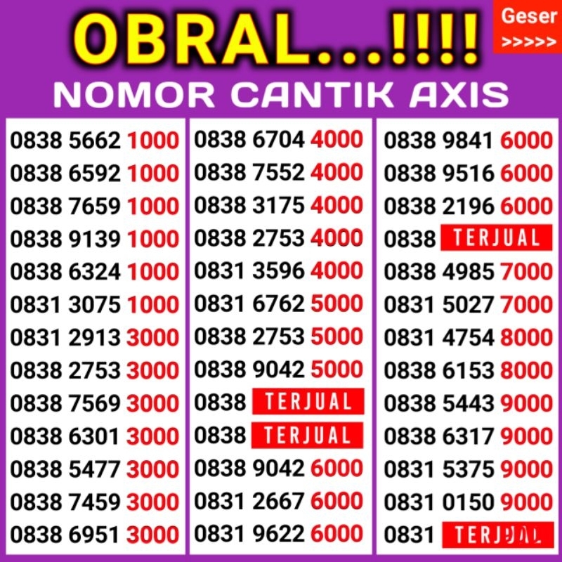 Perdana Axis Nomor Cantik Axis 4G Couple 888 89 8181 8686 8585 ABAB