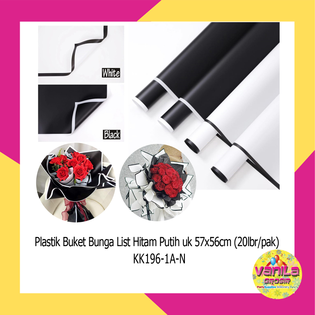 (20Lembar) Kertas Kado Buket Bunga List Hitam, wrapping paper list hitam, cellophane wrapping, kerta