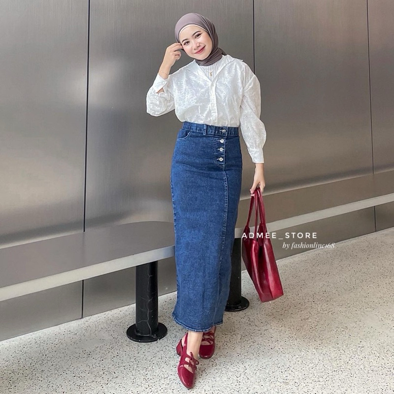 FASHIONLINE | Rok Jeans Skirt Belah samping Rok Kancing Samping Kamila