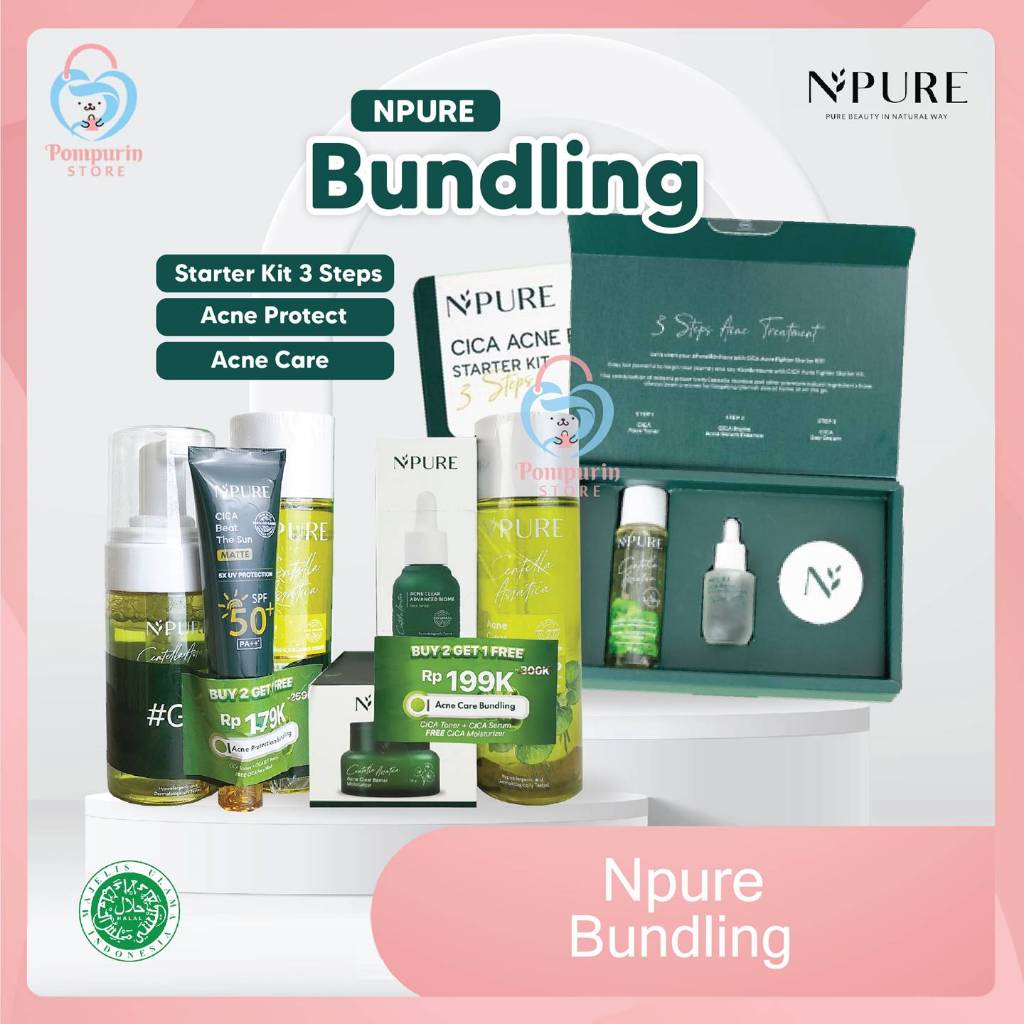 NPURE Cica Acne Fighter Starter Kit 3Steps/Acne Protect/Acne/Daily Sun Shiled Bundling - Paket Skinc
