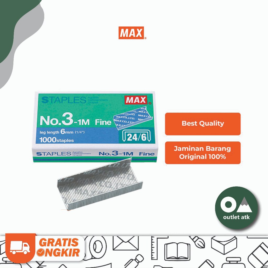 

Isi Stapler MAX No. 3 - 1M Staples / Refill Hekter Besar