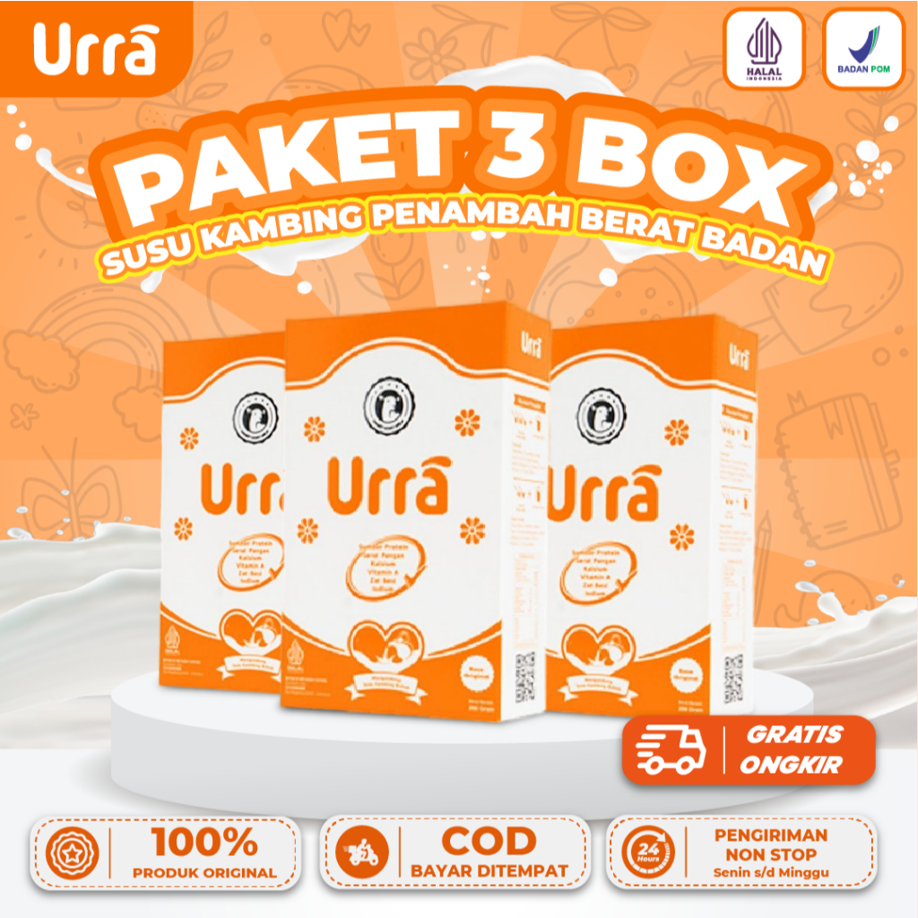 

URRA Susu Kambing Saneen Premium untuk Menambah Berat & Tinggi Badan Anak Halal BPOM Paket 3 Box