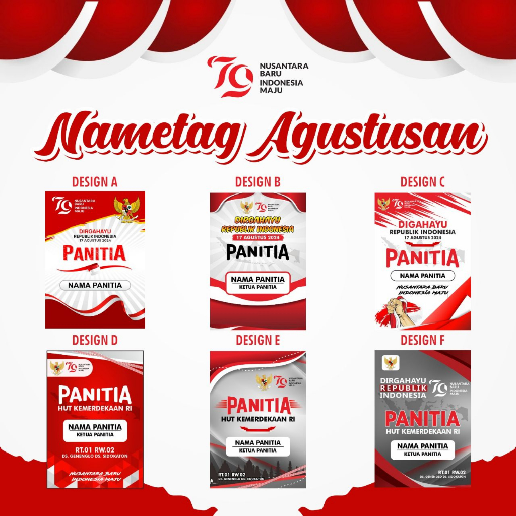 

Paket Nametag Panitia Kemerdekaan 17 Agustus dan Nametag plus Tali Murah (FREE DESIGN)