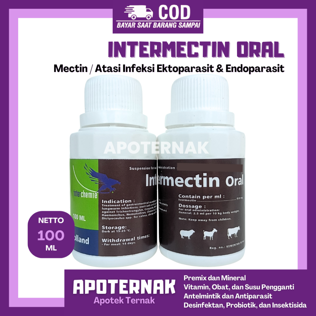 INTERMECTIN ORAL 100ml Repack Original - Obat Parasit Ektoparasit dan Endoparasit Cacing Scabies dll