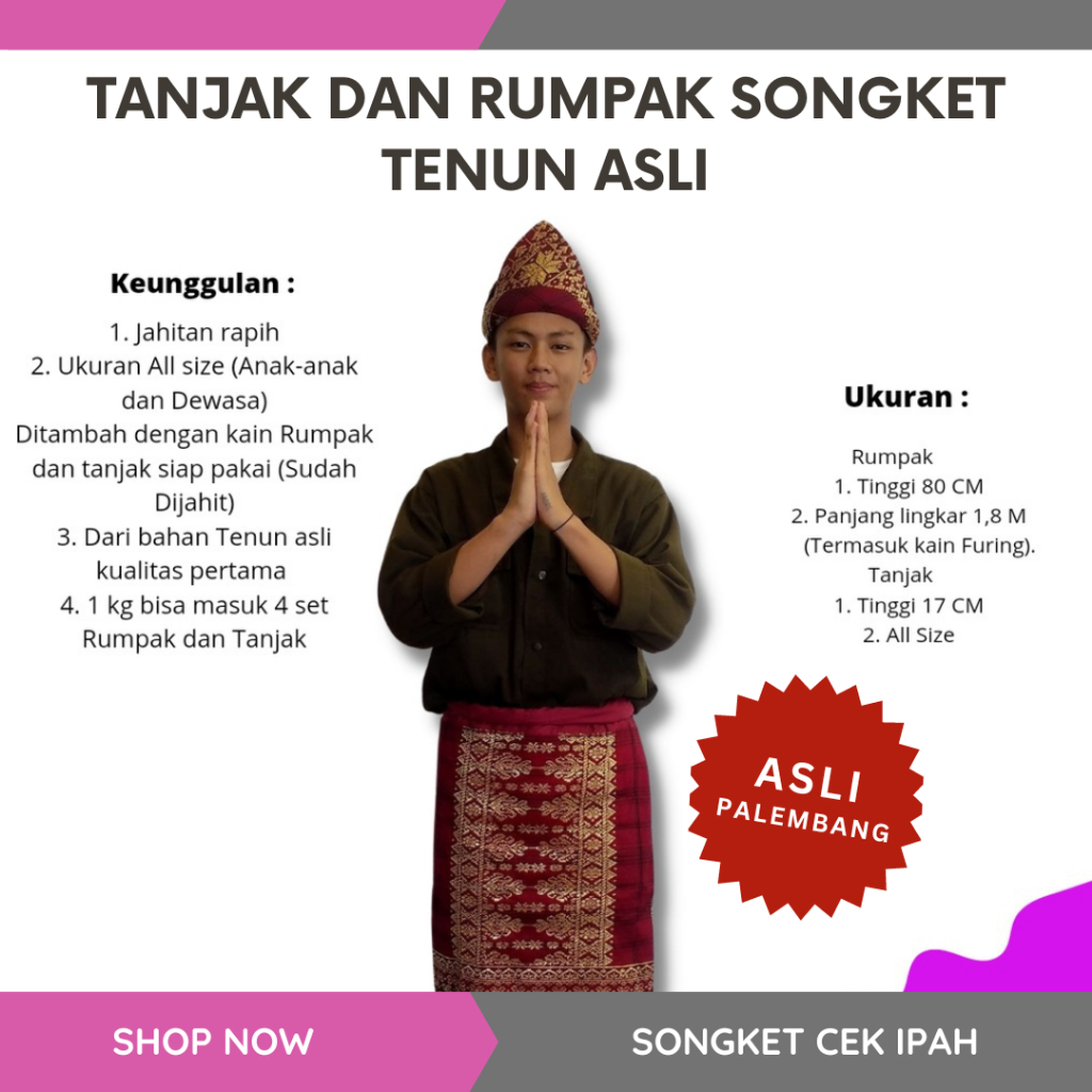 Tanjak dan Rumpak Songket Tenun Asli Khas Palembang - Songket Cek Ipah