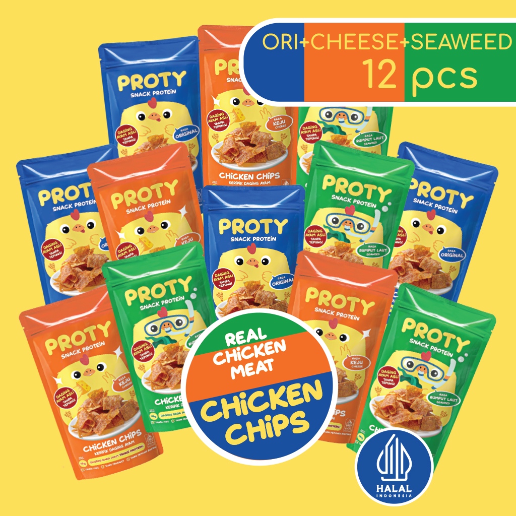 

PROTY Camilan Anak dan Keluarga Chicken Chips Ori(4)+Keju(4)+RumputLaut (4) Camilan Berprotein