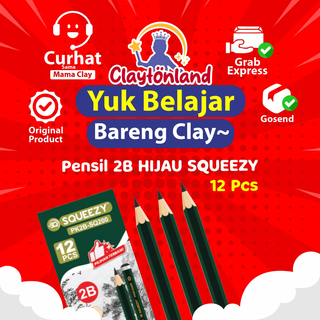 

12PCS Pensil 2B HIJAU SQUEEZY PK2B SQ-200 / 1 Pak Pensil Kayu FOR COMPUTER 2B SQUEEZY