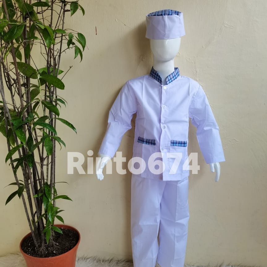 Seragam Sekolah Muslim Putih Strip Biru Paud dan TK Kualitas Bagus