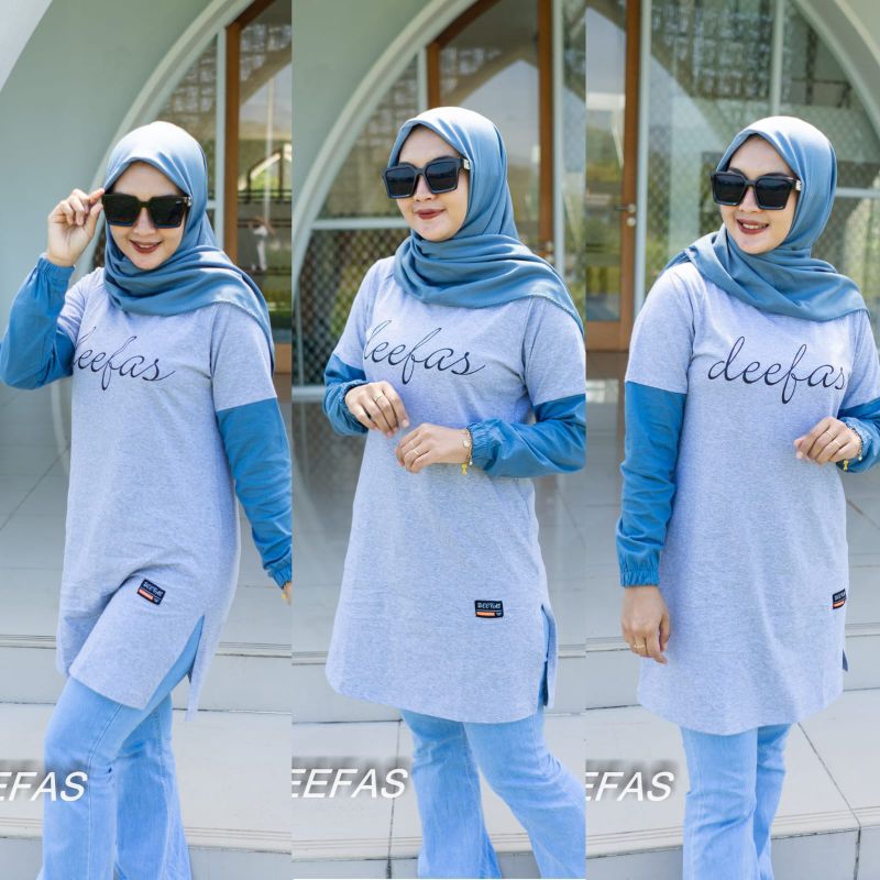 kaos tunik motif abu Misty tangan kombinasi warna atasan wanita bahan katun Combet20s deefas01 ORIGI