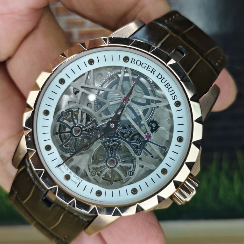 Man's Watch jam tangan pria super mewah ROGER dubuis automatic dual turbillon japan stainless