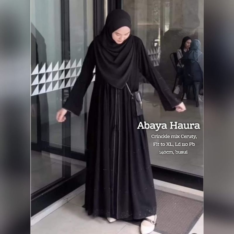 Abaya Haura swaroski simpel mewah Gamis hitam