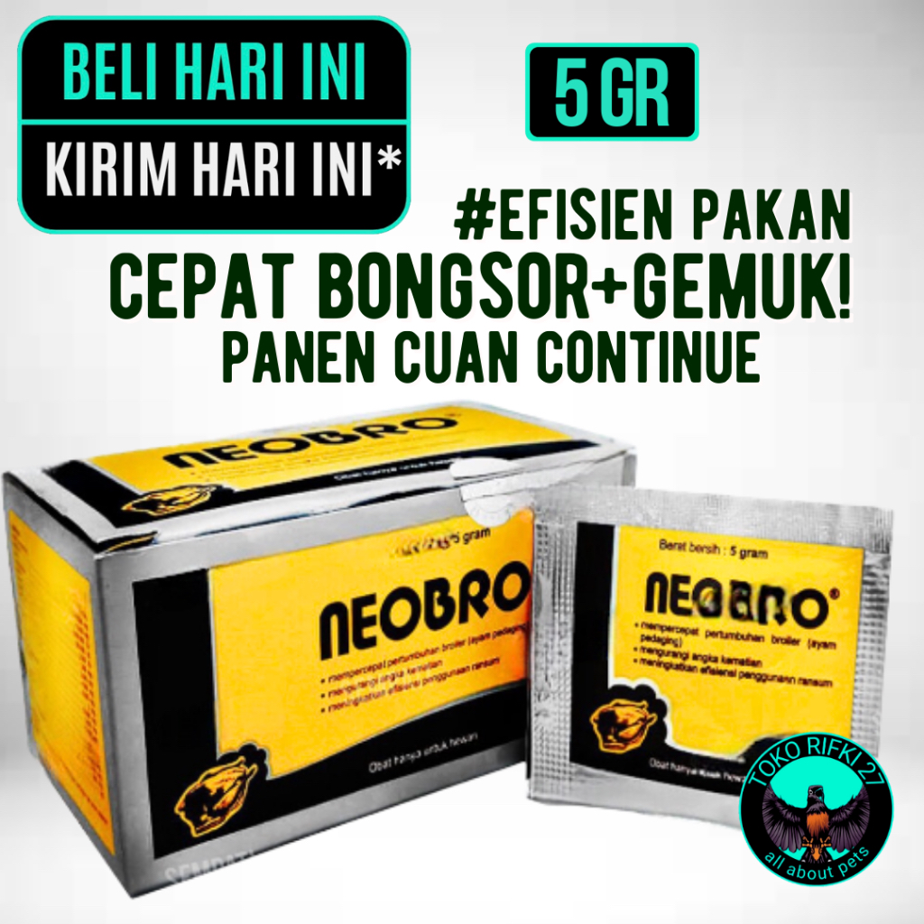 ￼Neobro Obat Gemuk Penggemuk Ayam Ternak Broiler Boiler Neo Bro Neobro 5 Gram Medion Vitamin Penamba
