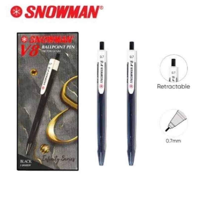 

Pulpen Snowman V8 Ballpoint Pen 0.7mm Isi 12 Pcs