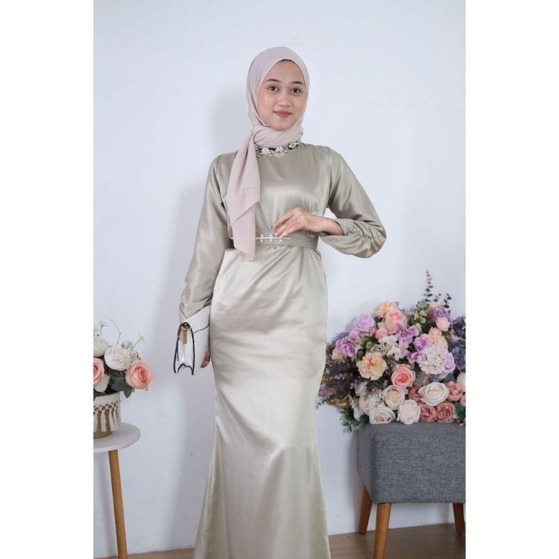 dress bridesmaid satin belt mutiara model duyung