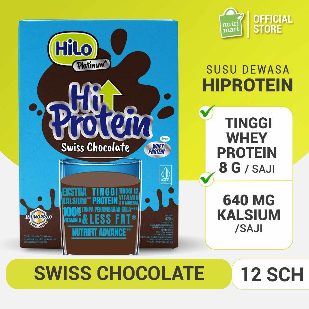 

Hilo Platinum Hi Protein Swiss Chocolate 12 x 35 gram - Tinggi Kalsium Rendah Lemak - Susu Hilo - Menjaga Kepadatan Tulang