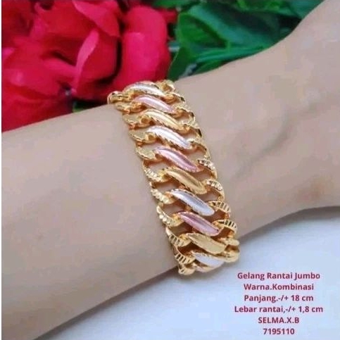 gelang rantai jumbo perhiasan aksesories wanita titanium lapis emas