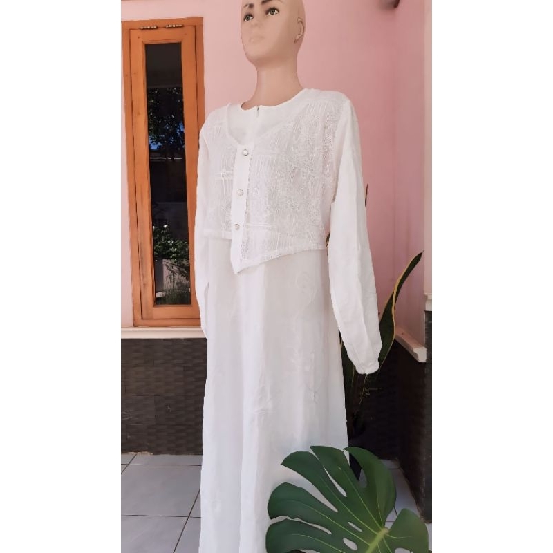 Dress linen bordir / Gamis Katun Linen Bordir mis Rompi Brukat/ Busui friendly