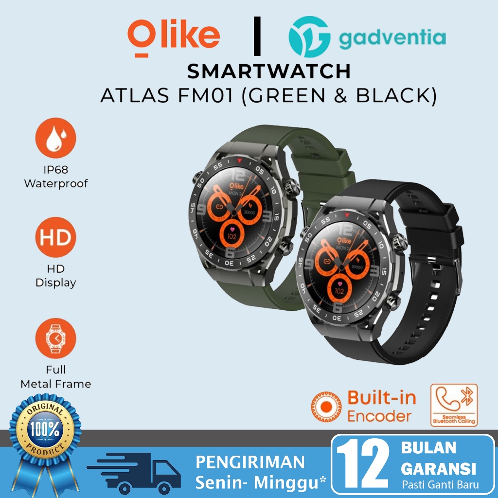 Olike Smartwatch Atlas FM01 Bluetooth Call Jam Tangan Pintar IP68 Waterproof With Apps Garansi Resmi