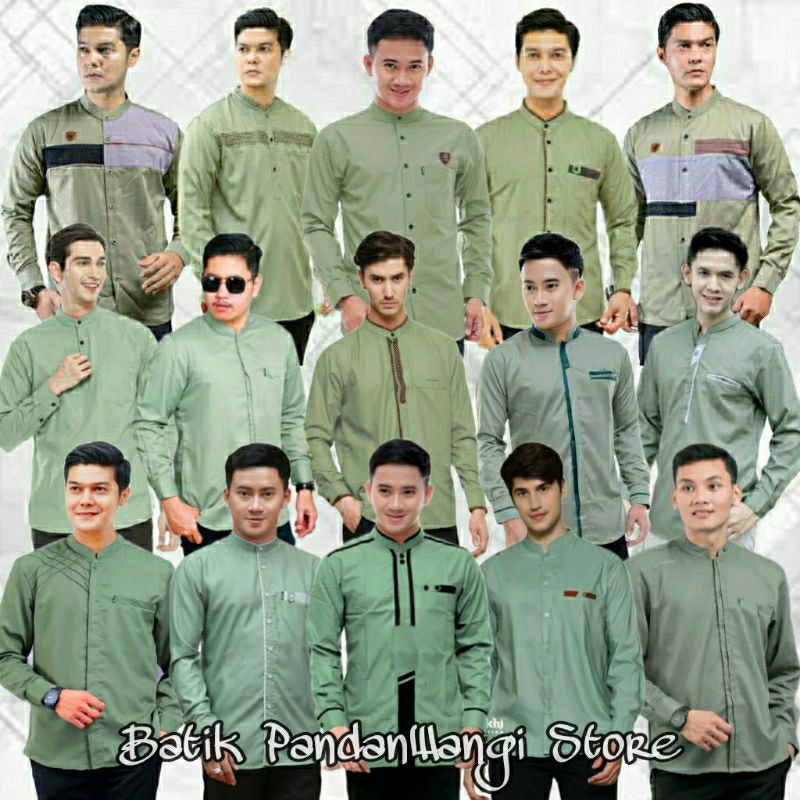Baju Koko Pria Dewasa Lengan Panjang Spesial Warna Sage Terbaru Kemeja Baju Koko Muslim Seragam Hadr