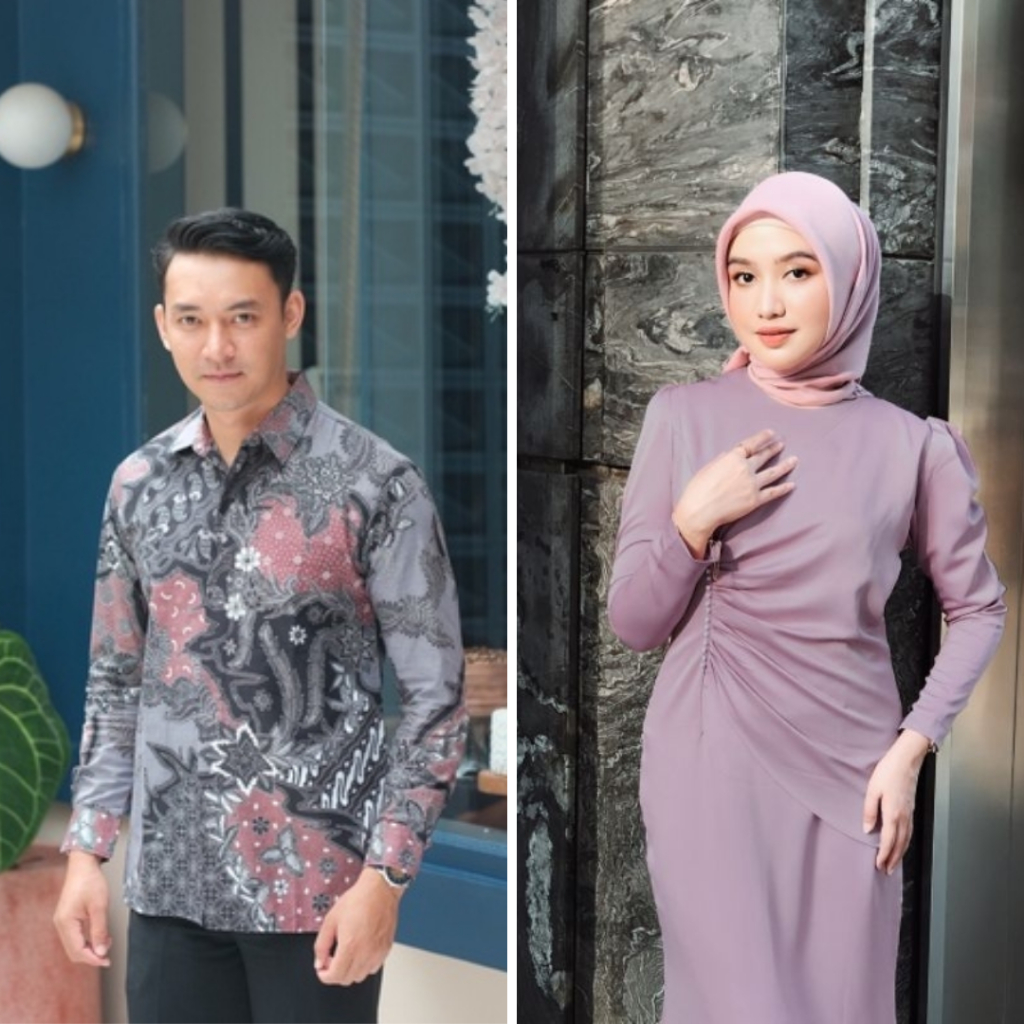 Set Couple Muslim Dress Satin Silk Maxmara Payet Mutiara Baju Couple Kondangan Wisuda