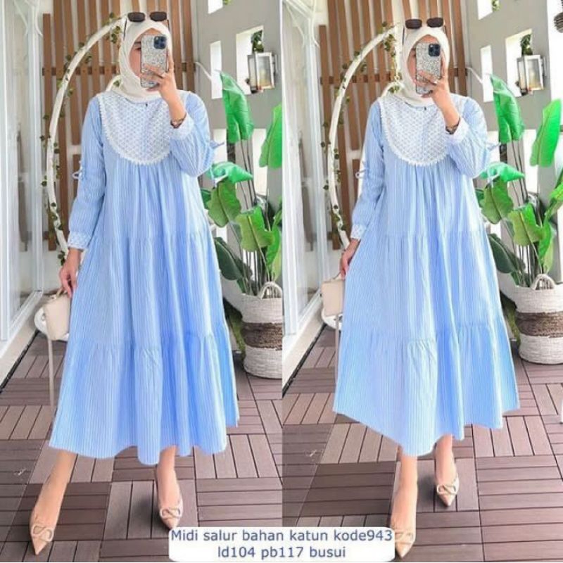 Ayura Midi/Dress Kekinian Remaja/Midi Terbaru/Midi Kekinian Masa Kini/Bahan Katun Salur Premium
