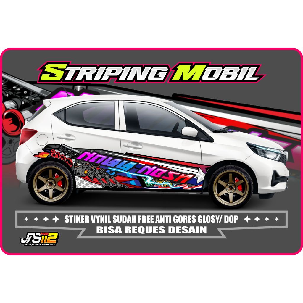 Decal Sticker Mobil brio new Agya Ayla Jazz Brio Yaris Body Samping Free Custom Nama stiker livery m