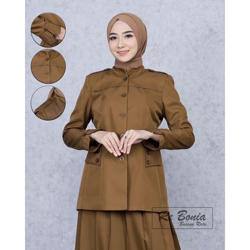 TERBARU BAJU GURU KHAKI TUA ROK REMPEL BLEZER KANTOR PEMDA RE BONIA