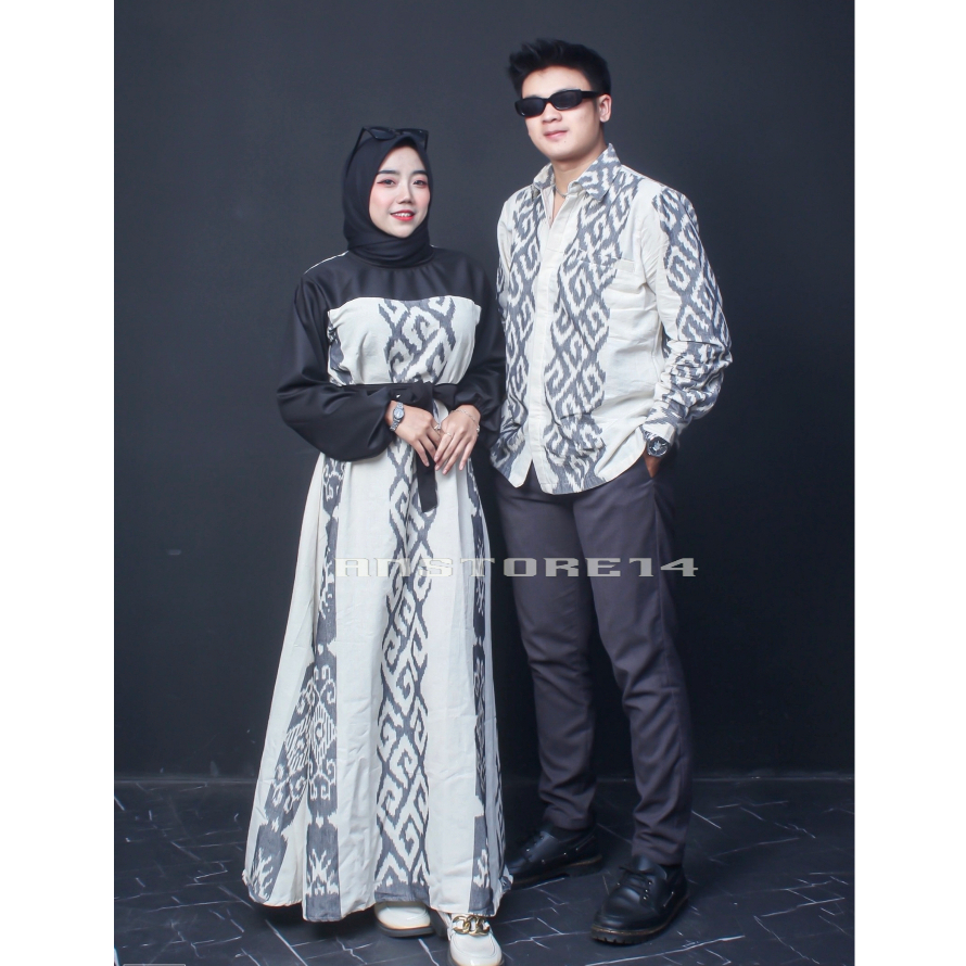 Shasya Putih Gamis Couple Tenun Kondangan Preweeding Baju Pasangan Batik Keluarga