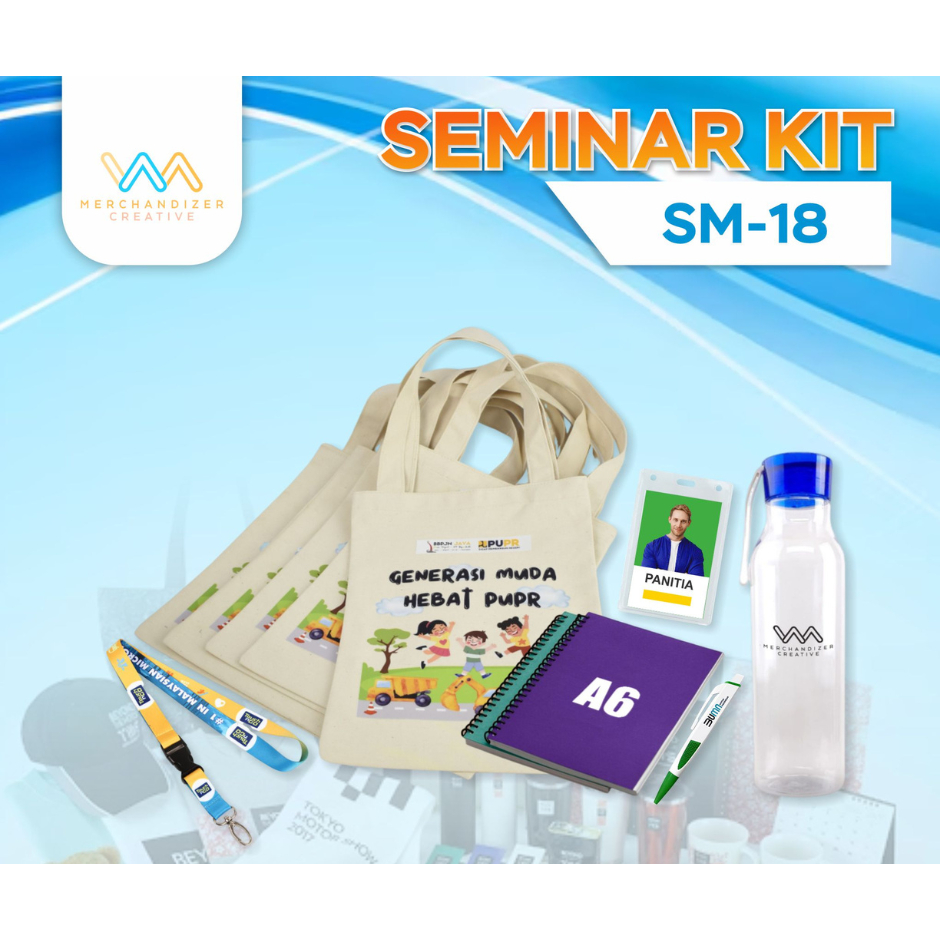 

Tas Blacu, Notebook Spiral A6, Tumbler Colada, Pulpen Sablon, Lanyard, dan Paket Co Card - Paket Seminar Kit Custom