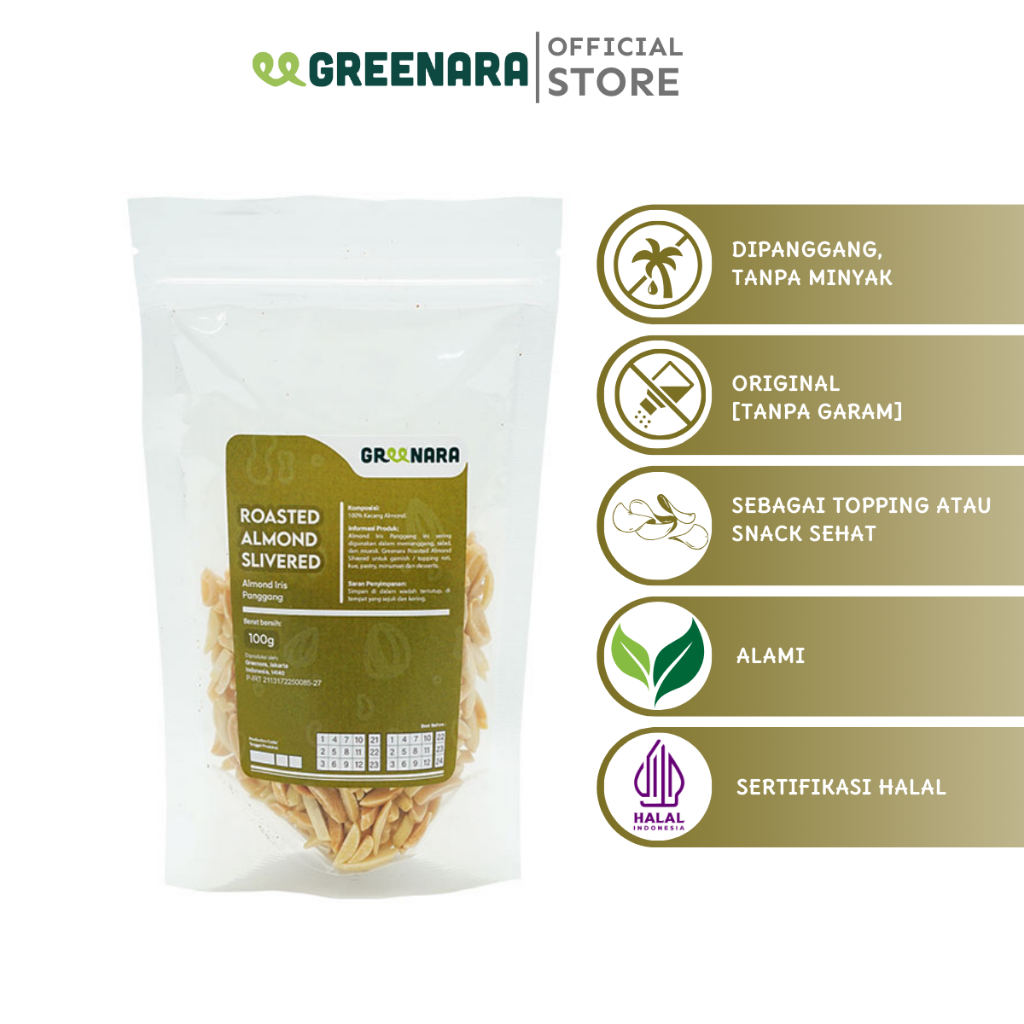 

Greenara - Kacang Almond Cacah Panggang 100gr / Roasted Almond Slivered
