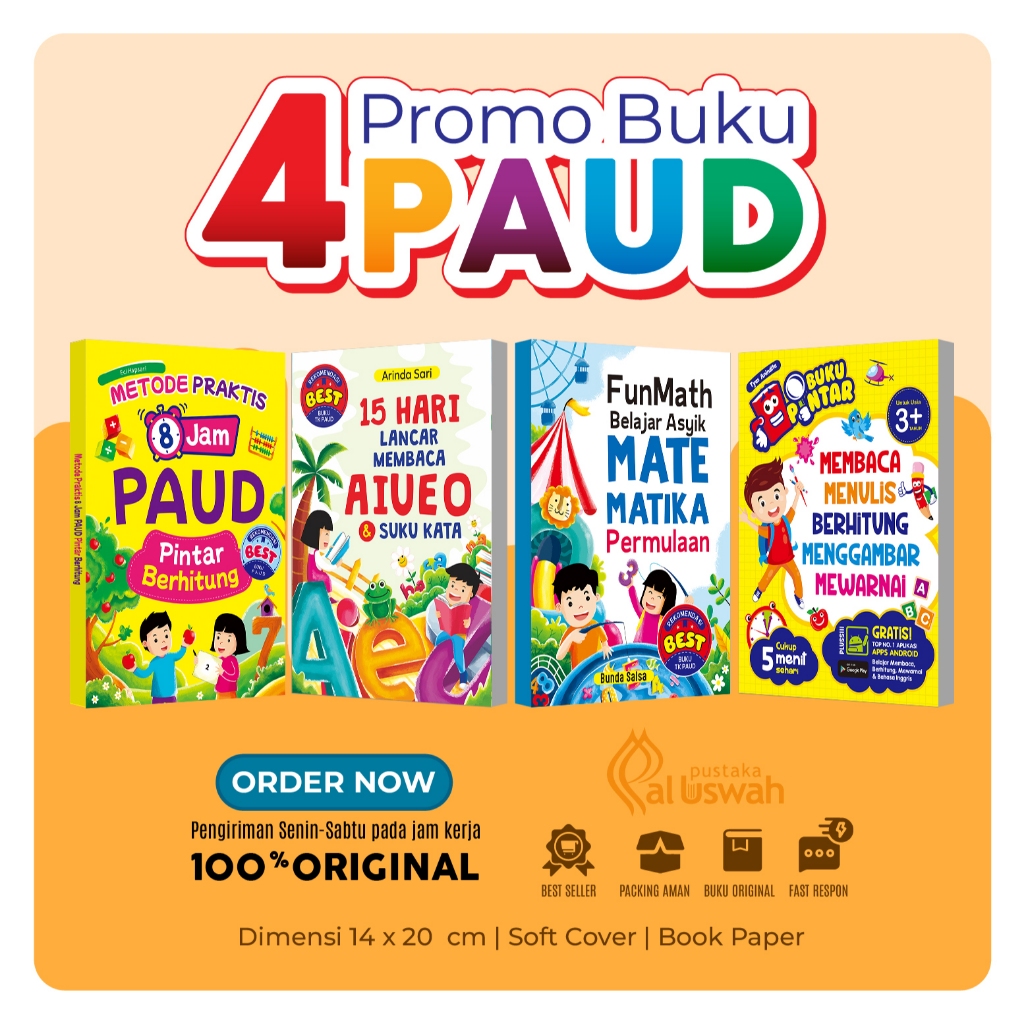 Paket 4 Buku PAUD Metode Praktis 8 Jam PAUD Pintar Berhitung // 15 Hari Lancar Membaca AIUEO dan Suk
