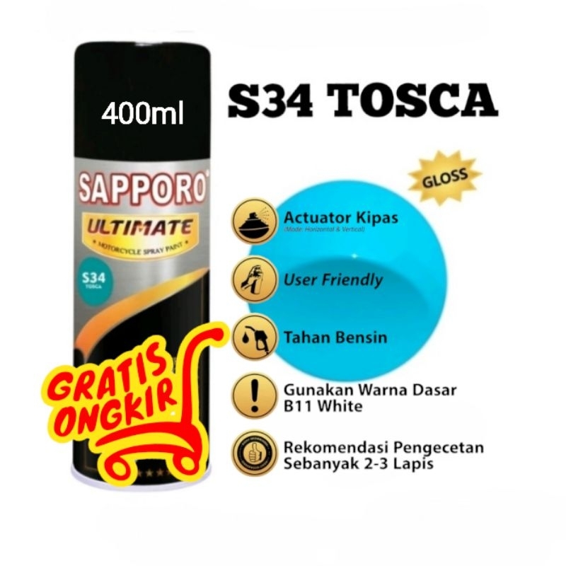 Sapporo Ultimate S34 Tosca/biru tosca/biru/cat semprot/pylox/pilox/pilok/motor/helm/cat aerosol