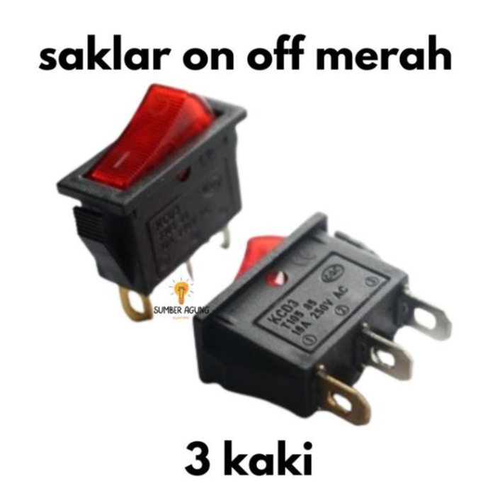 ( COD ) Saklar Switch on off 3 Kaki + lampu merah Rocker/ saklar lampu rocker / saklar kecil