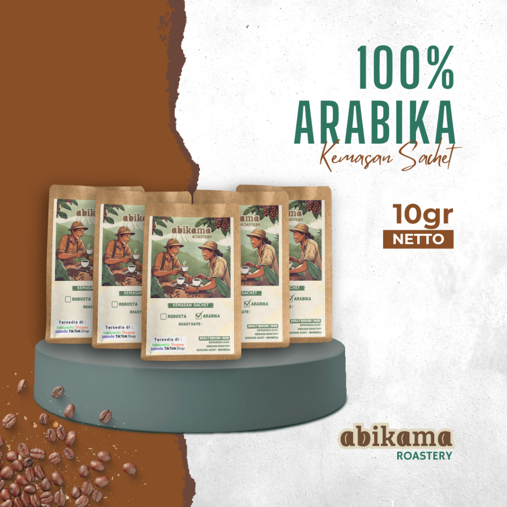 

KOPI ARABIKA JAWA BARAT KEMASAN SACHET 10GR | 1 PACK ISI 5 PCS | ABIKAMA KOPI (BUBUK)