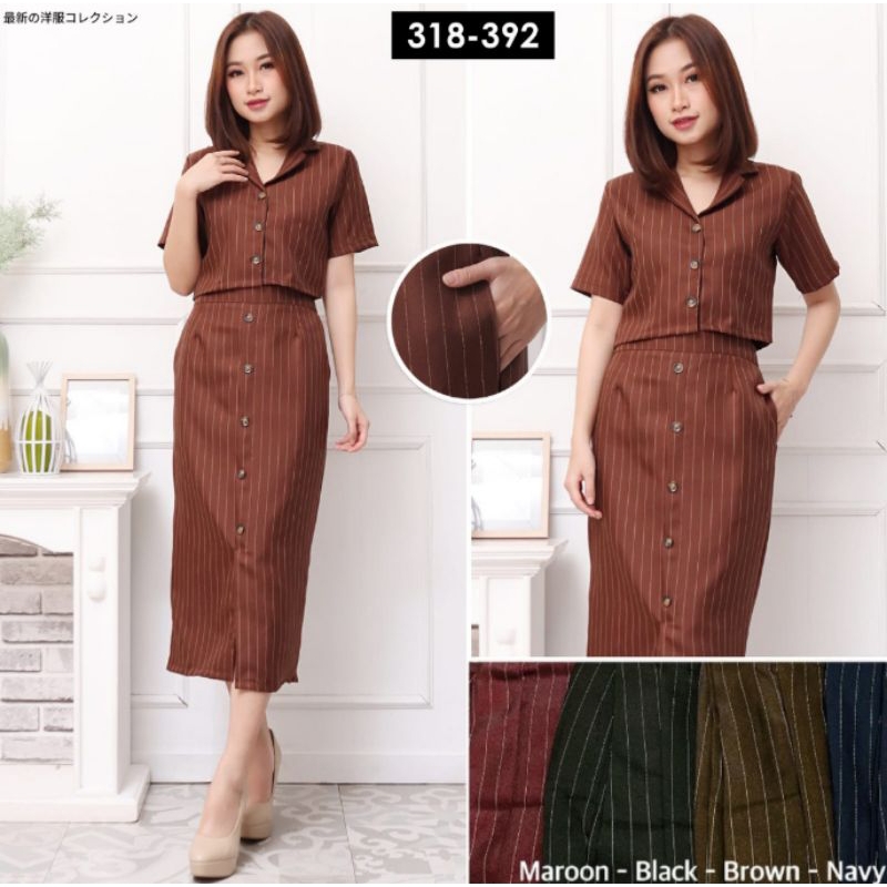 ELENA crop set blazer rok span panjang