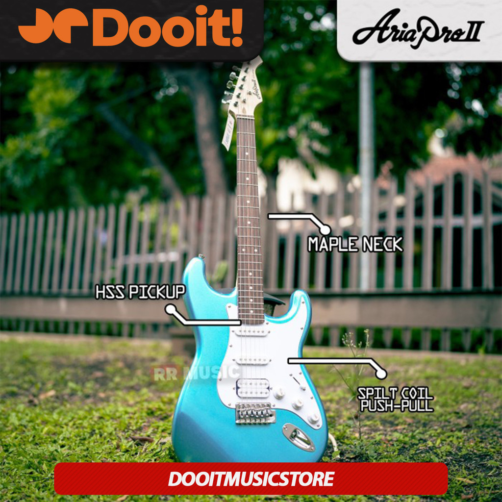 Aria Pro Ariapro II STG004 STG 004 HSS Gitar Elektrik ROSEWOOD Split Coil Push Pull - Metallic Blue