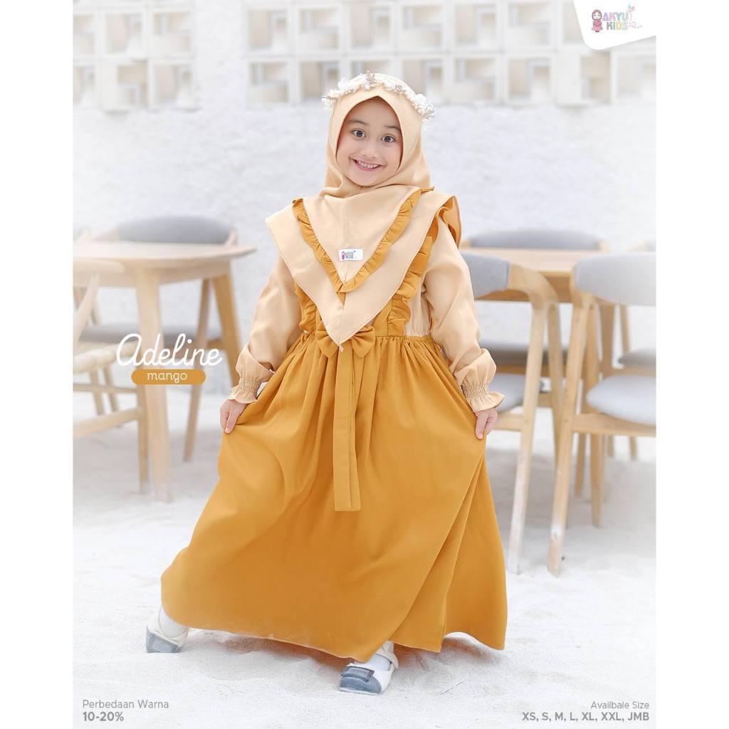 AKYU KIDS ADELINE DRESS ONLY - DRESS ANAK KOMBINASI PITA LUCU - BAJU ANAK CEWEK - SEKOLAH -MENGAJI -