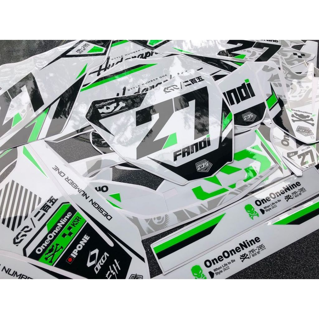 Decal Stiker Motor KLX BF - Gordon - Dtracker - CRF 150 L - full body Hitam Hijau Putih keren