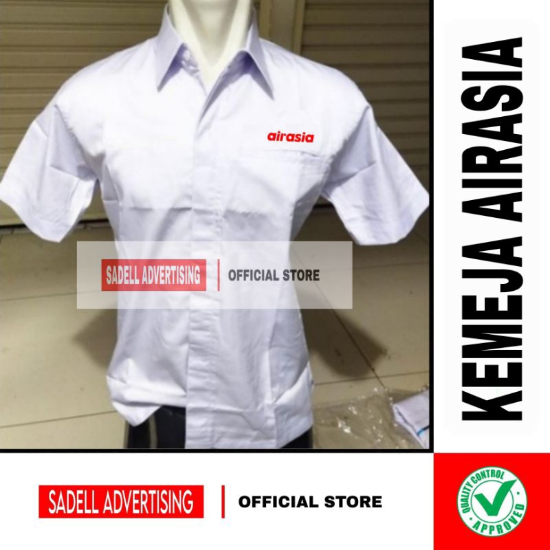 Kemeja AIRASIA Seragam AIR ASIA Putih Lengan Pendek Pria Bordir