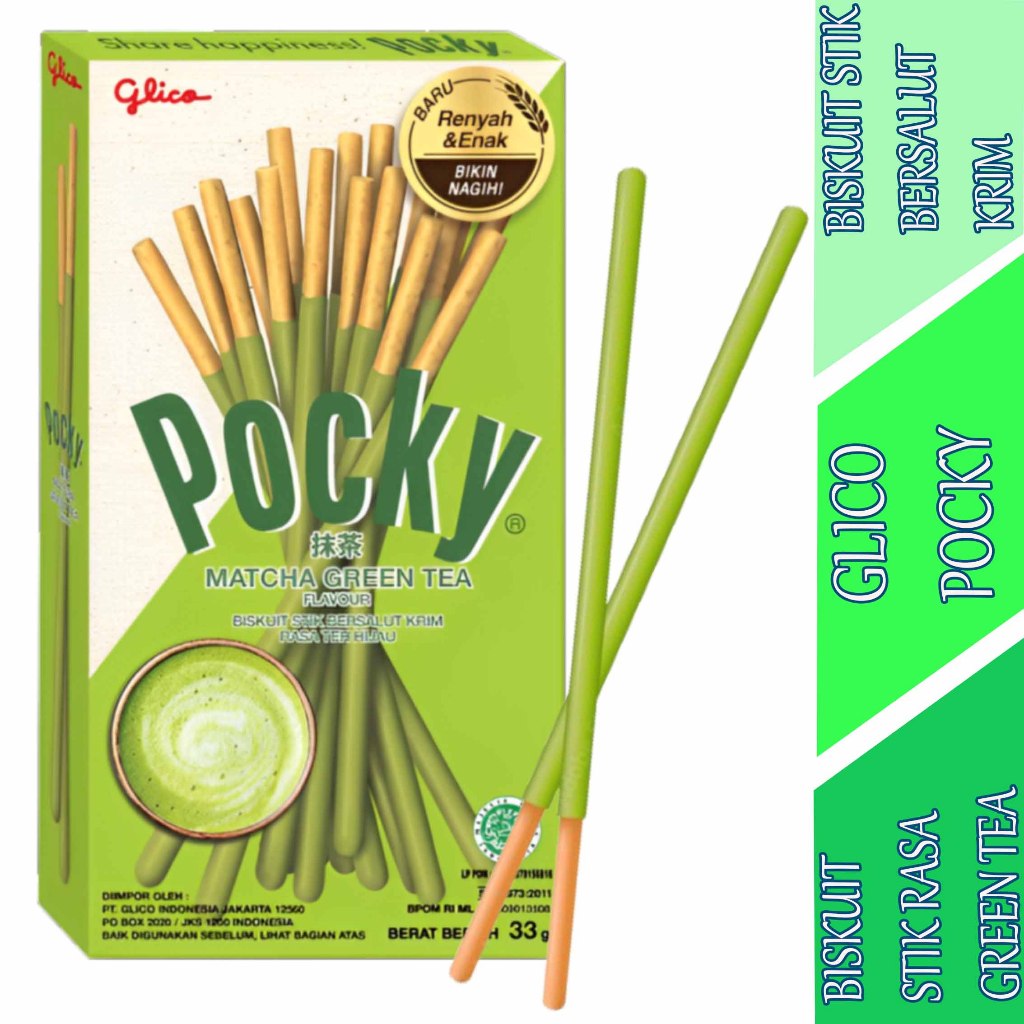 

Biskuit Rasa Green Tea - Glico Pocky - Biskuit Stik Bersalut Krim - 33gr