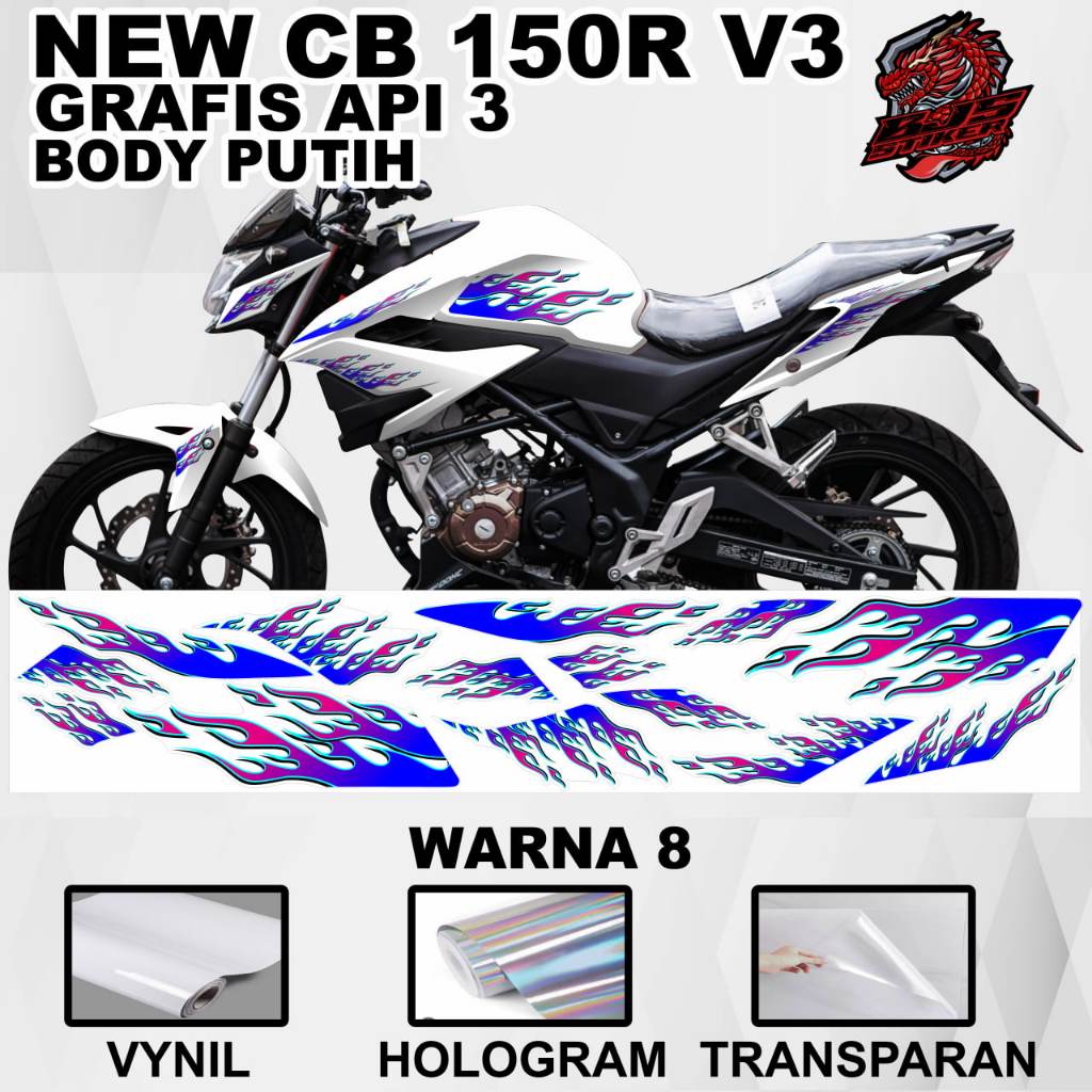 Stiker CB150R V3 new cb 150 r 2021 - Stiker Decal CB150R StreetFire grafis api 3 putih ( Sudah Terpo