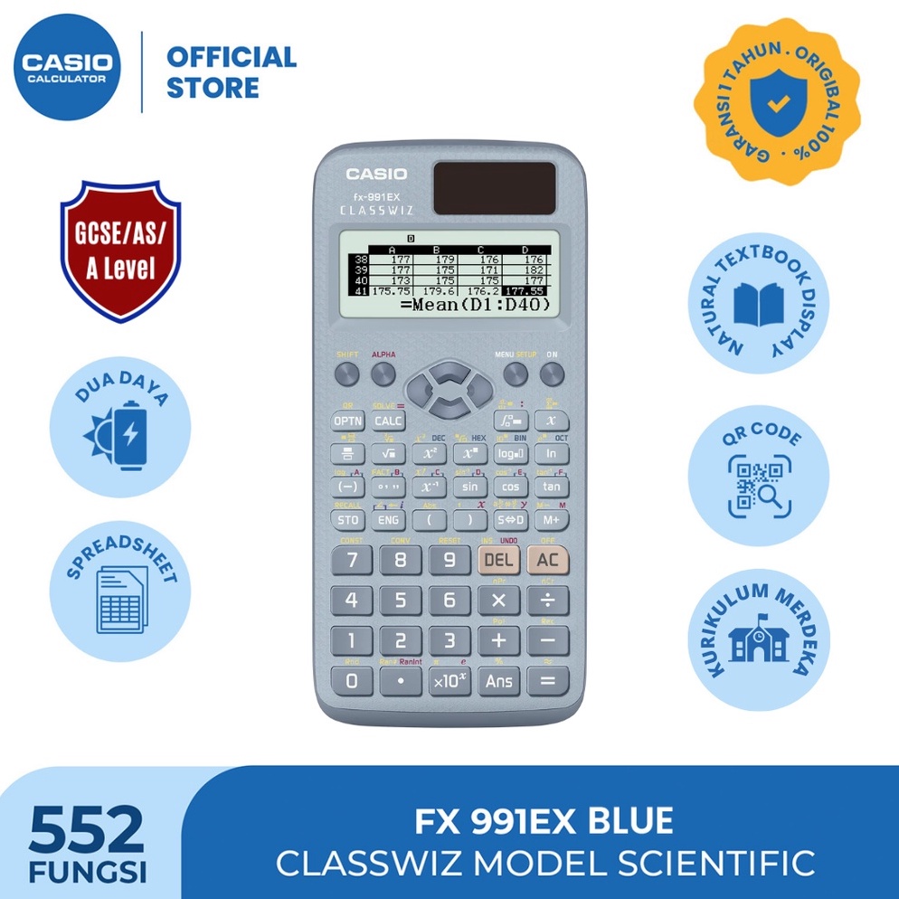 

CASIO FX991EX Kalkulator SekolahKuliah Internasional Classwiz 552 fungsi KODE Q1M5