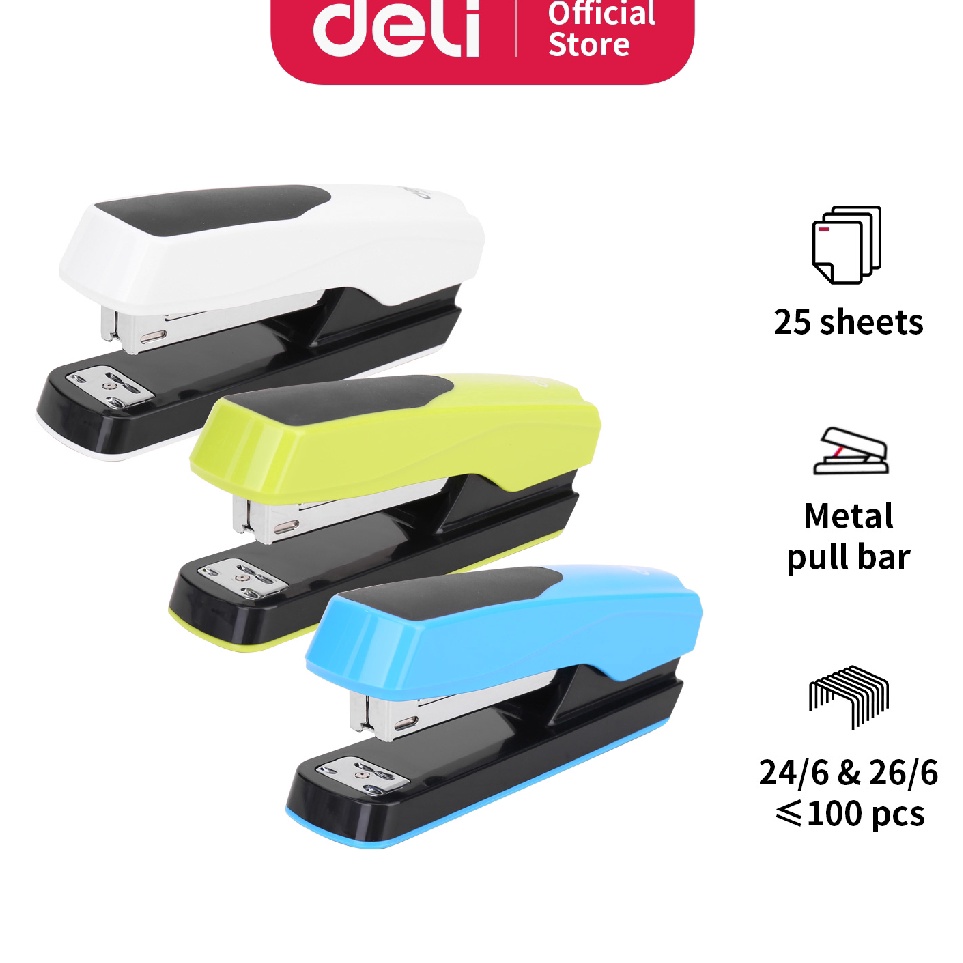 

Deli Staples Stapler 25 lembar sheets 3C Biru Putih Hijau Blue White green 13 4 6cm E427 KODE N9O3