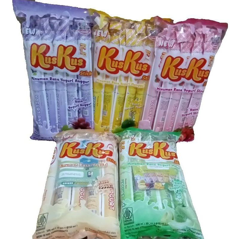 

Kus Kus Ice Stick Es Rasa Buah Yogurt Kemasan 1 Pak isi 10 Pcs 50ml KusKus Minuman Jeli Stik