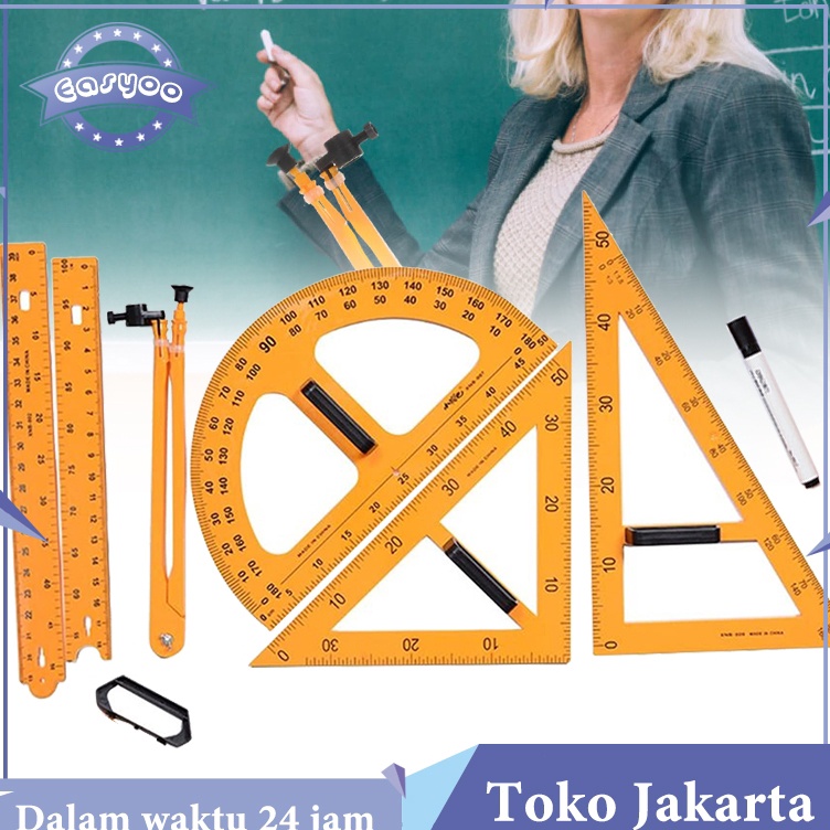 

isi 5 Paket Penggaris Jangka Busur Segitiga Lurus Besar untuk Papan Tulis KODE E6Z3