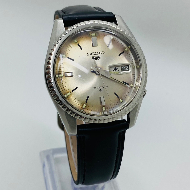 Seiko 5 6119-8030 Grey Dial Natural Aging Fluted Bezel
