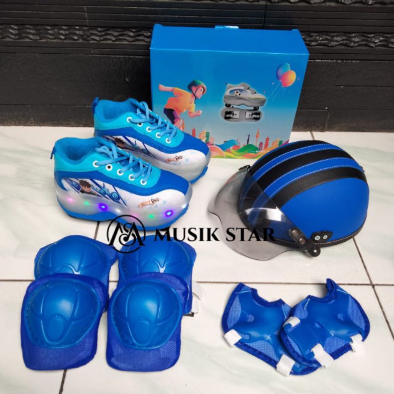 KODE S86C Sepatu roda LED Anak model mobil 2in1 fullset helm dan pelindung