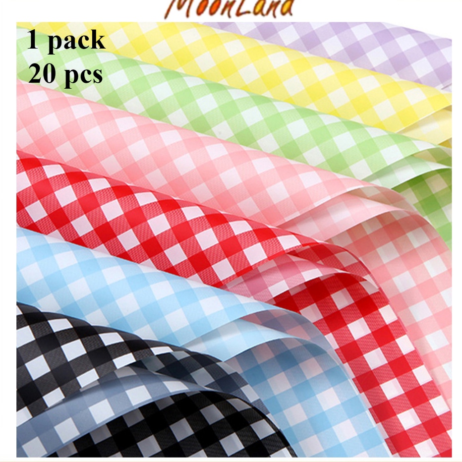 

HJ6 2 Lembar Flower wrapping cellophane motif gingham plaid square kotak kotal kes buket bunga peack KB63