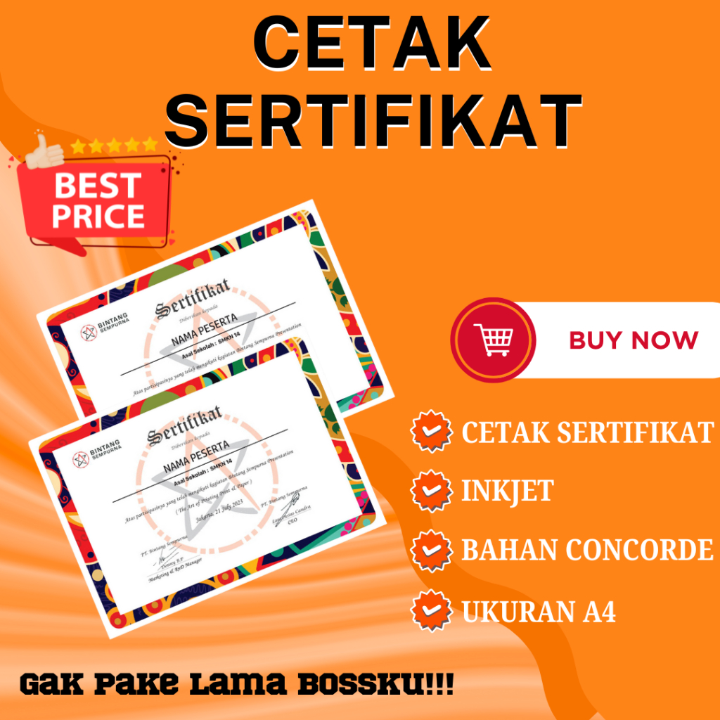 

CETAK SERTIFIKAT A4 BAHAN CONCORDE INKJET
