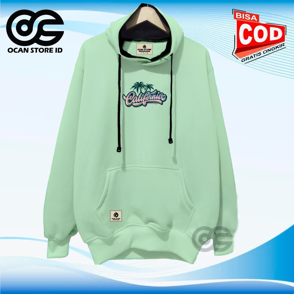 Ochan Sweter Hoodie Distro Pria Wanita Warna Mint Sablon Carlifonia Bahan Tebal Hudi Unisex Ori